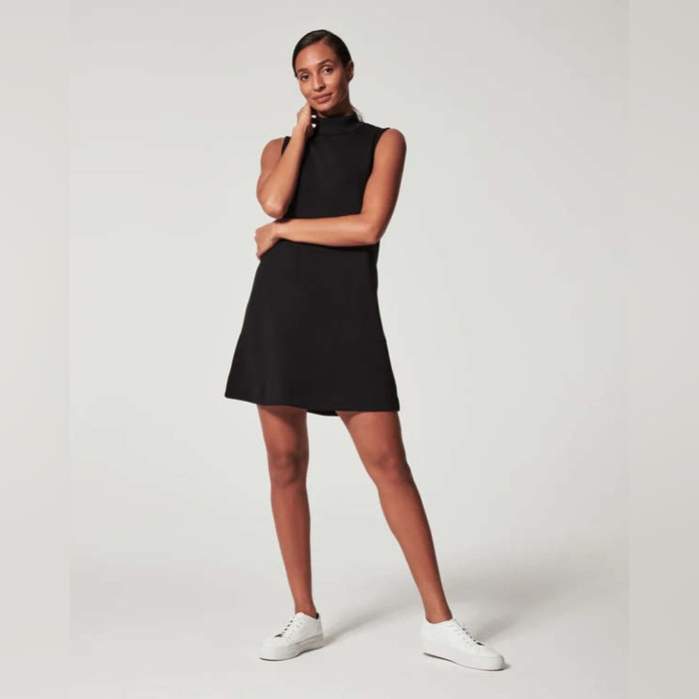 SPANX Black Mock Neck A-Line Mini Dress